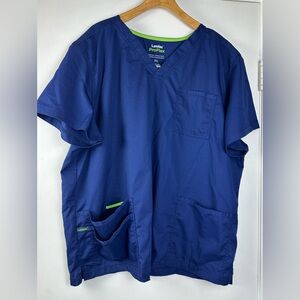 Landau ProFlex Scrub Top 3XL Blue V-Neck 3 Pocket Stretch Nursing Medical Unisex